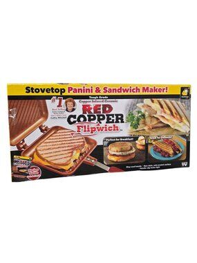 Red Copper Flipwich Stovetop Panini & Sandwich Maker Non-Stick Copper Ceramic